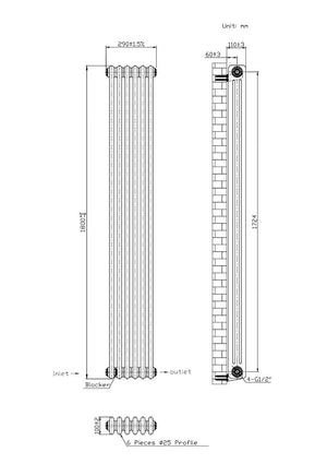 Hampton Traditional White 3 Column Radiator - 290x1800mm
