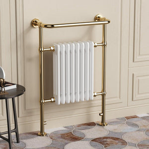 Chelsea Shiny Gold & White Traditional Heated Towel Rail Radiator - 952x659mm
