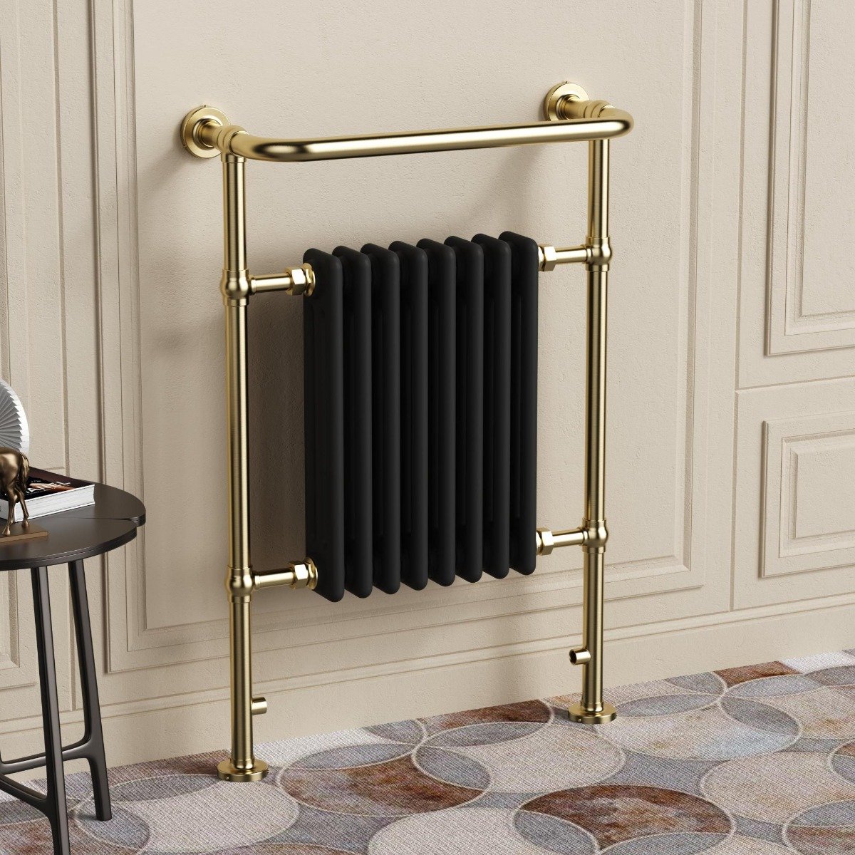 Chelsea Radiators Chelsea Brushed Brass & Black Traditional Heated Towel Rail Radiator ...