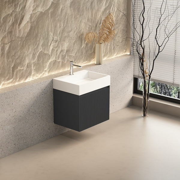 Tuscany Fluted Anthracite Vanity With Inner Drawer and Stone Resin Basin - 600mm
