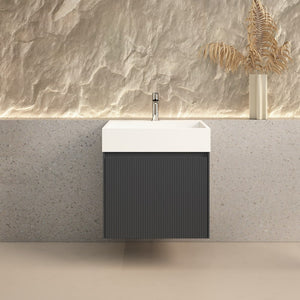 Tuscany Fluted Anthracite Vanity With Inner Drawer and Stone Resin Basin - 600mm
