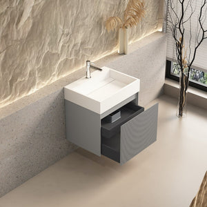 Tuscany Fluted Grey Vanity With Inner Drawer and Stone Resin Basin - 600mm
