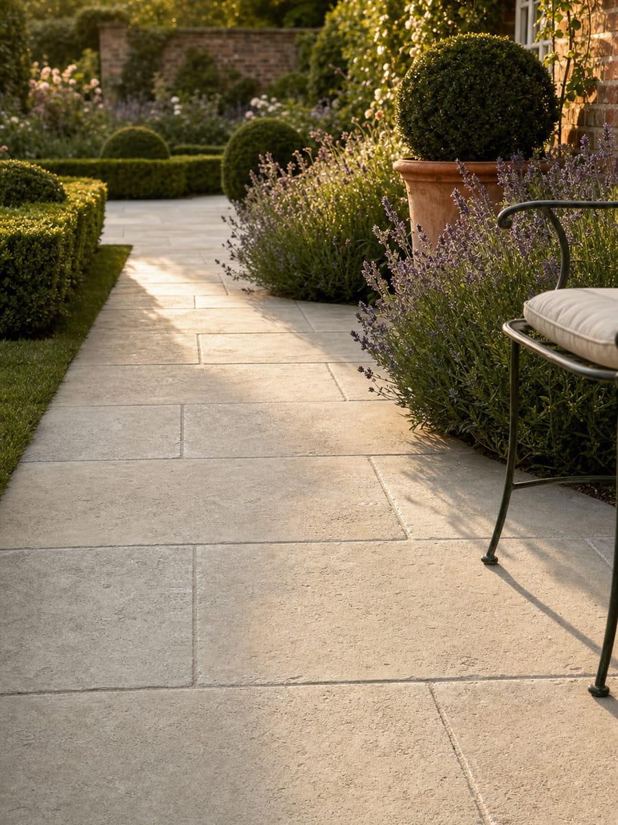 Tuscany Sand Antique Chiselled Edge Porcelain Paving Slabs - 900x600x20mm