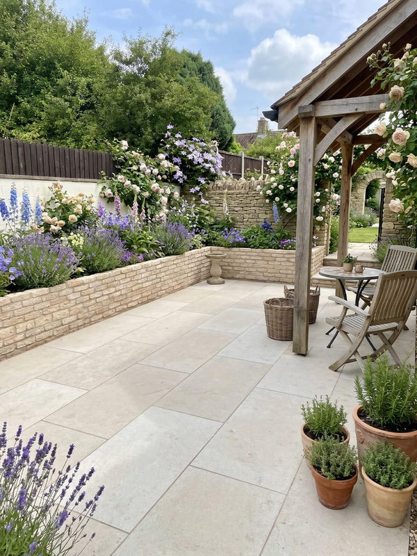 Tuscany Sand Antique Chiselled Edge Porcelain Paving Slabs - 900x600x20mm