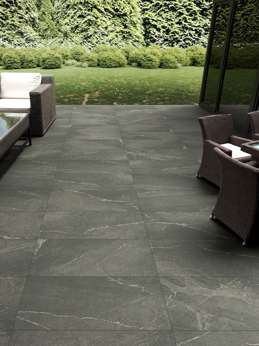 Roca Anthracite Outdoor Porcelain Slabs - 900x600x20mm