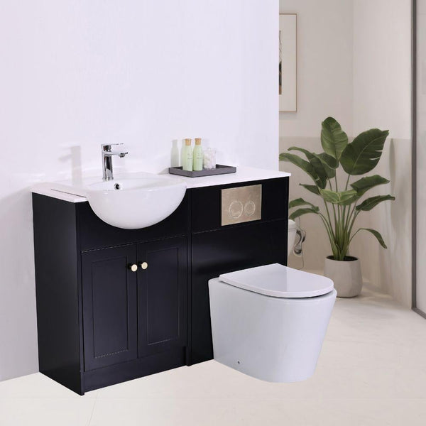 Highland Matt Black Combination Bathroom Suite - Vanity Unit with WC unit & Toilet - 1200mm
