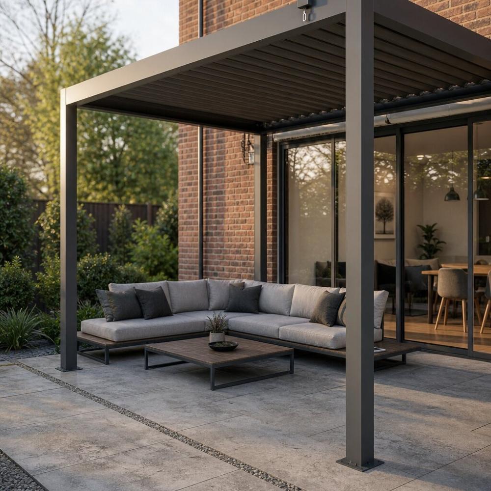 Shadow Nord Steel Pergola in Graphite Grey - 3m x 3m Free Standing