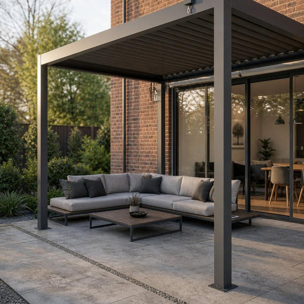 Shadow Nord Steel Pergola in Graphite Grey - 3m x 3m Free Standing