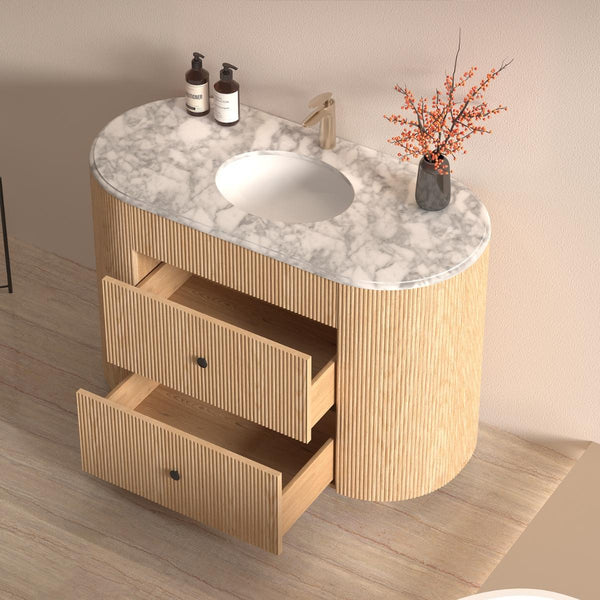 Soul White Carrera Marble Top & Solid Wood Freestanding Vanity Unit - 1200mm