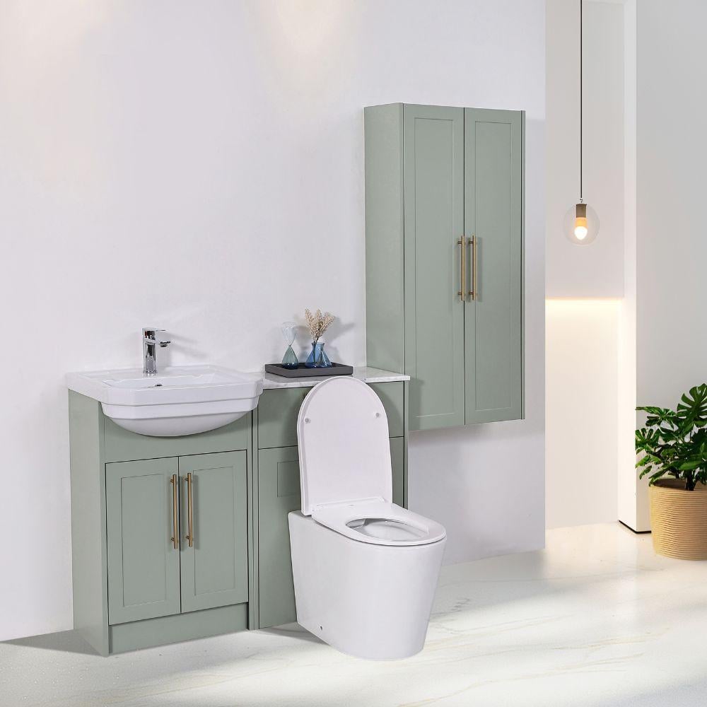 Imperial Sage Green Complete Freestanding Vanity Unit Set With Side Cabinet- 1200mm
