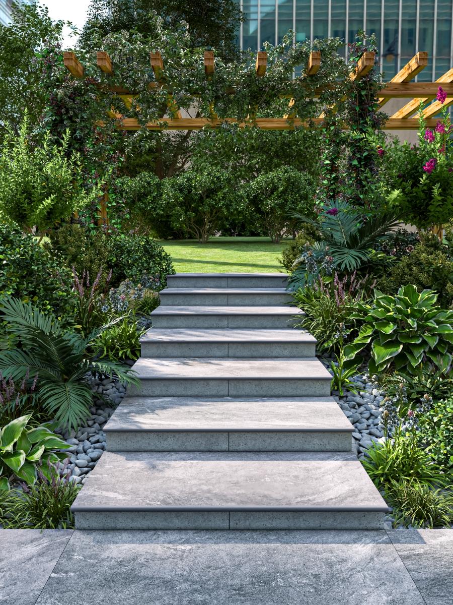 Valencia Grey Porcelain Bullnose Tiles - 900x300x20mm