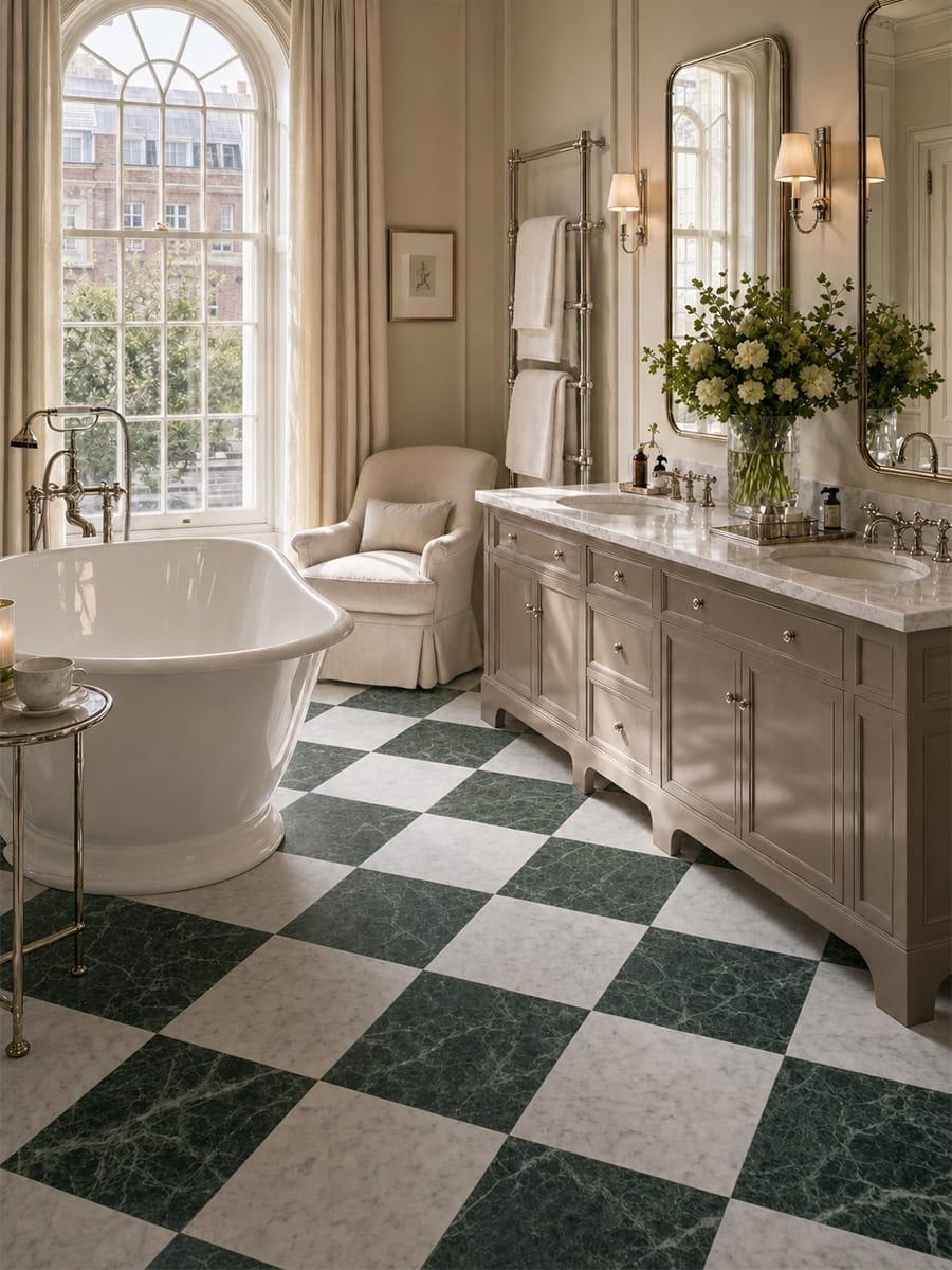 Lusso Verde + Carrara Marble Checkerboard Porcelain Tile - 300x300x12mm