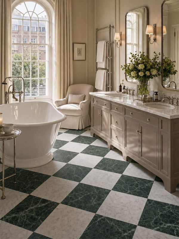 Lusso Verde + Carrara Marble Checkerboard Porcelain Tile - 300x300x12mm
