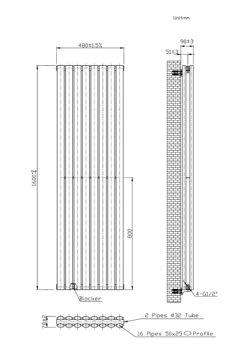 Boston White Double Panel Vertical Radiator - 1600x480mm