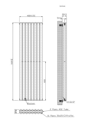 Boston White Double Panel Vertical Radiator - 1600x480mm