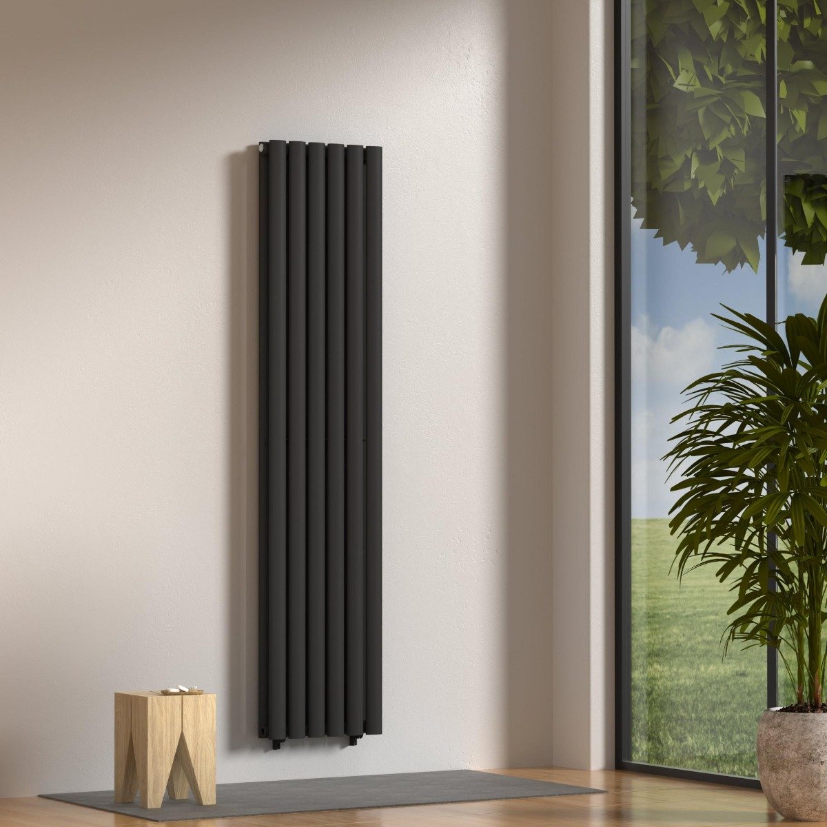 Boston Black Double Panel Vertical Radiator - 1600x480mm
