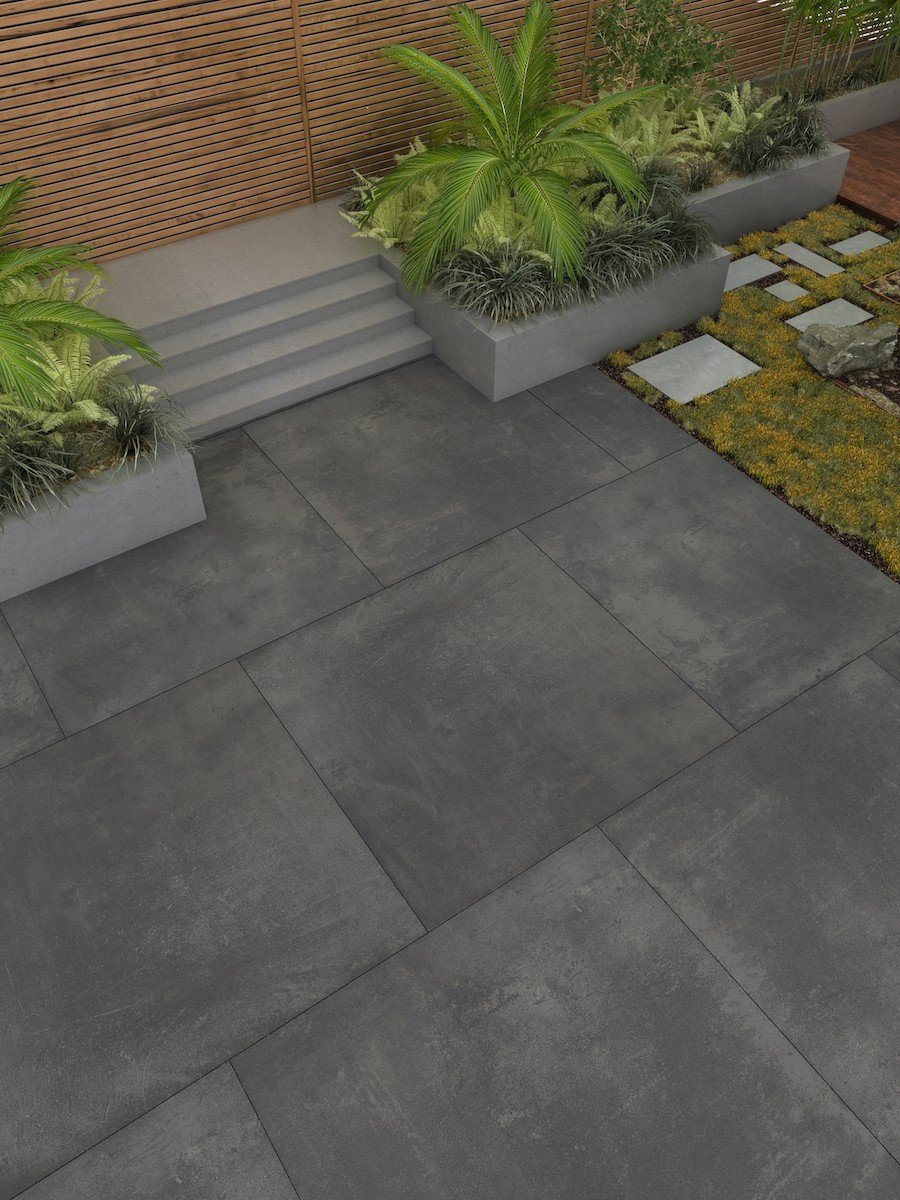 Volcano Dark Grey XXL Vitrified Porcelain Paving Slabs - 1000x1000 Pack