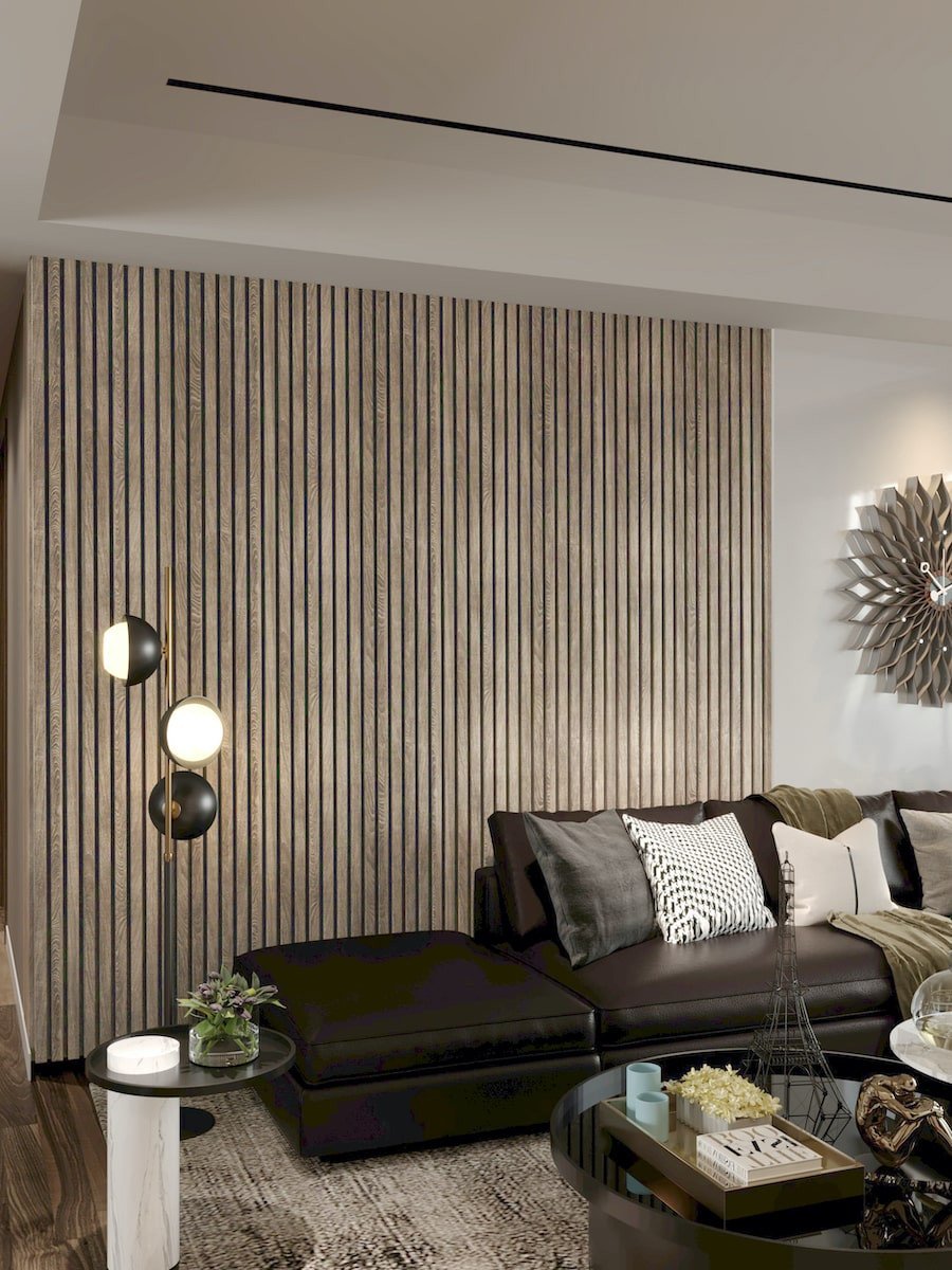 Walnut Acoustic Slat Wood Wall Panels - 2400x600mm
