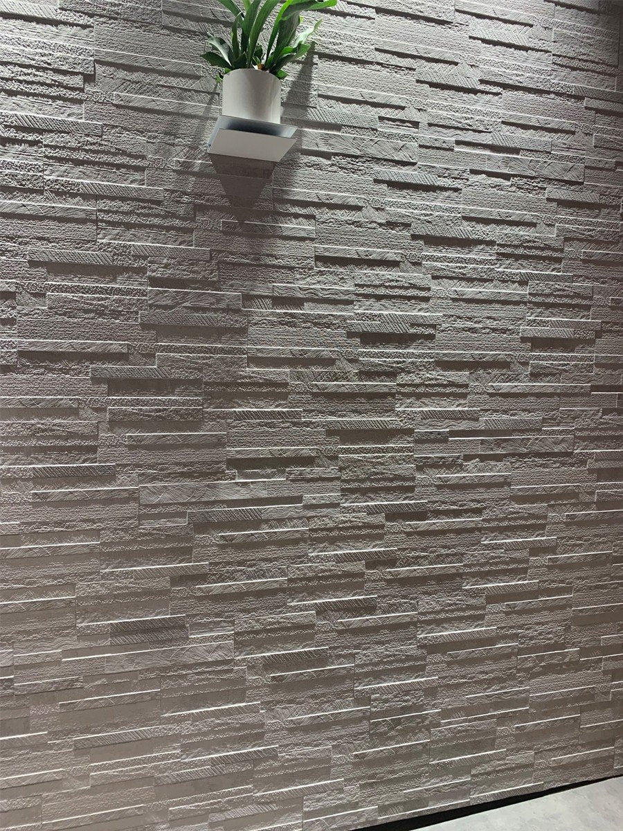 White Quartz Split Face Effect Outdoor Wall Cladding Tile - 150x610mm