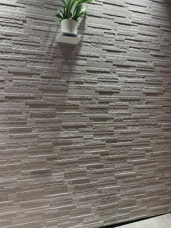 White Quartz Split Face Effect Outdoor Wall Cladding Tile - 150x610mm