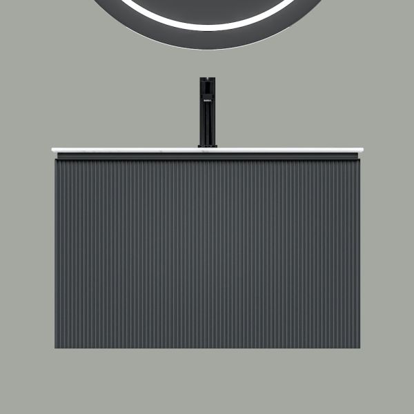 Florence Anthracite Fluted Vanity With Dual Inner Drawer and LED Mirror - 800mm
