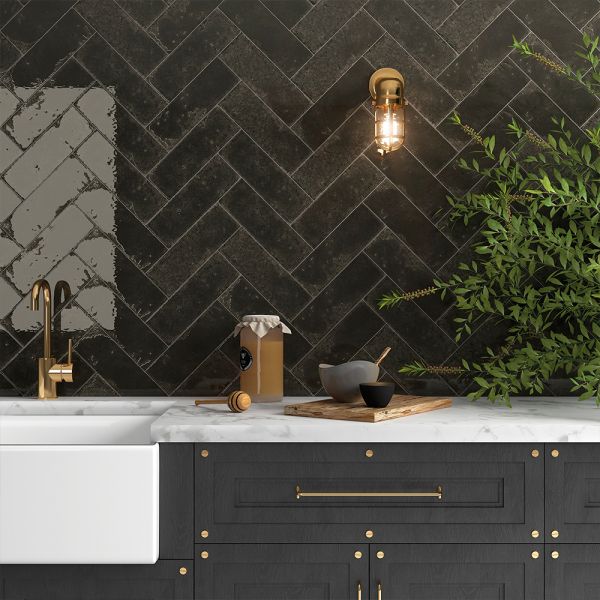 Bellissima Nero Brick Effect Porcelain Wall & Floor Tile - 100x300mm