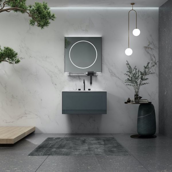Florence Glass Drawer Vanity With Metal Shelf, Sensor Light & LED Mirror - 750mm