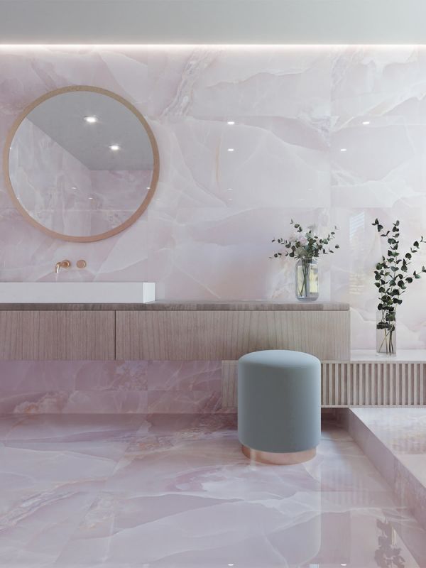 Rose Onyx Effect Porcelain Tiles - 1200x600mm