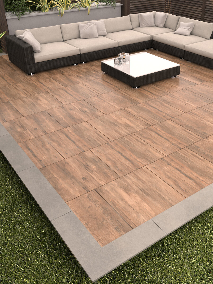 Rush Mocca Wood Effect Outdoor Porcelain Paving Slabs - 595x595mm