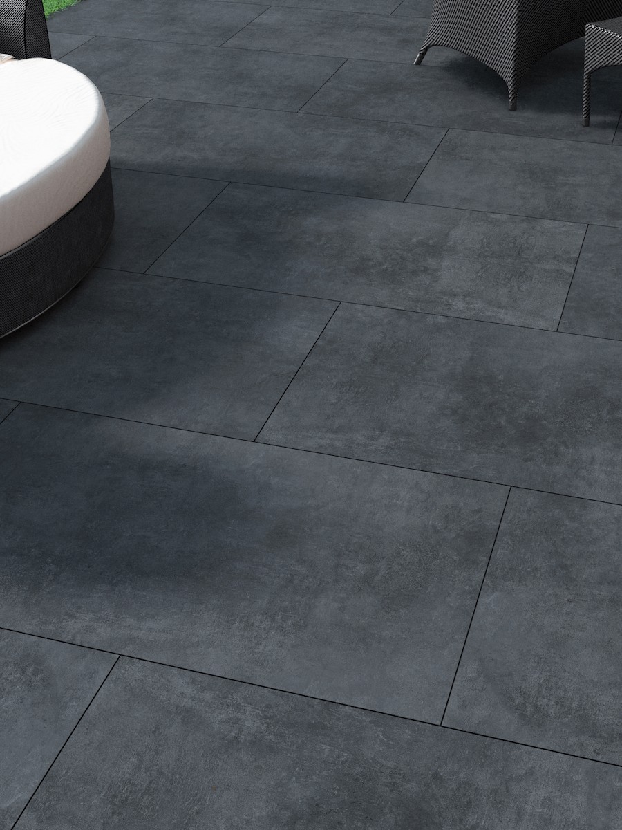 Eclipse Black King Size Vitrified Porcelain Paving Slabs - 1200x600 Pack