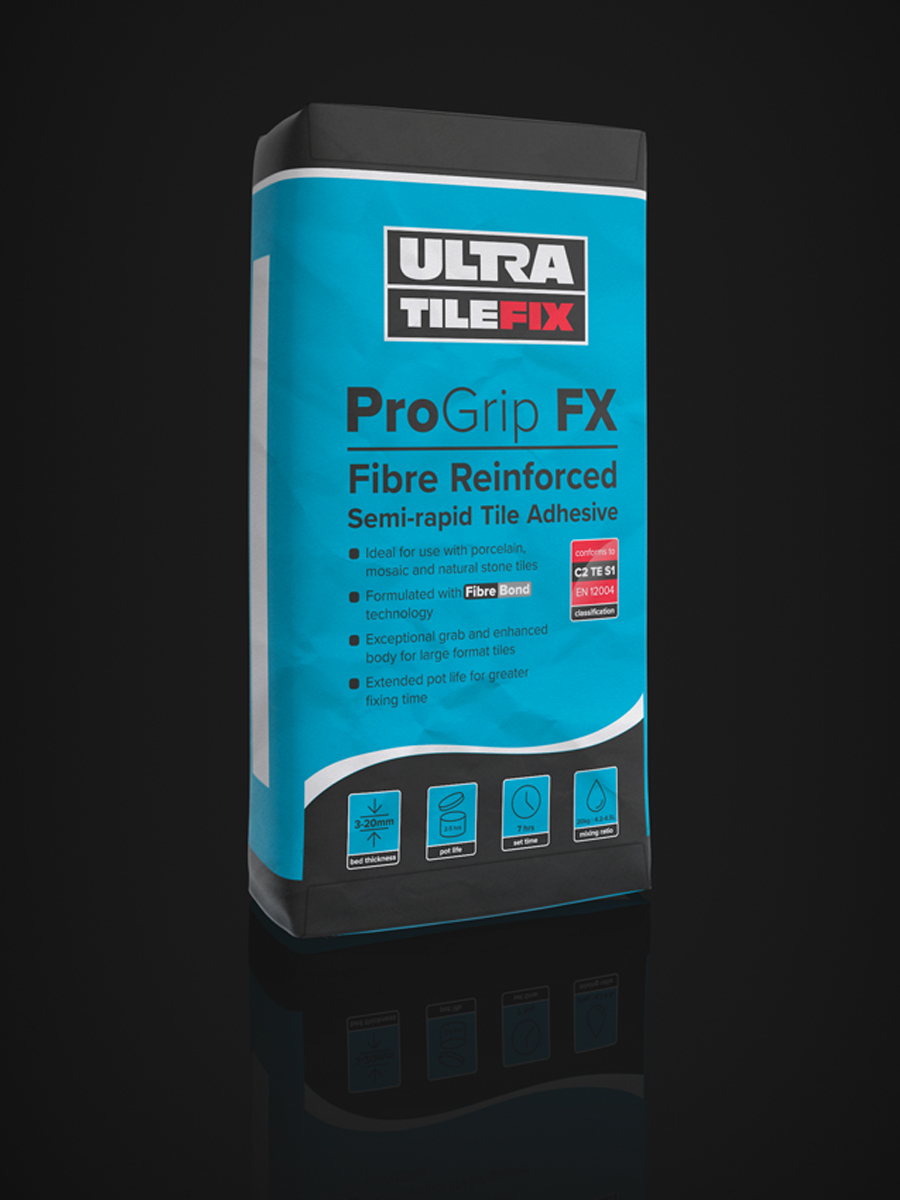 Ultra Tile Fix ProGrip FX Fibre Reinforced Semi-Rapid Flexible S1 Adhesive Grey 20kg