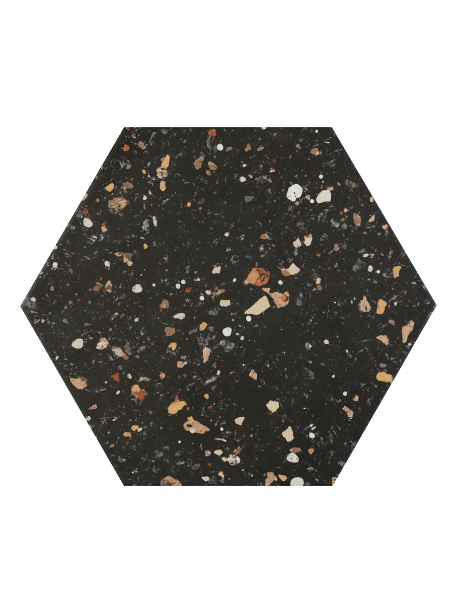 Arousa Negro Terrazzo Hexagon Wall & Floor Tiles - 258x290mm