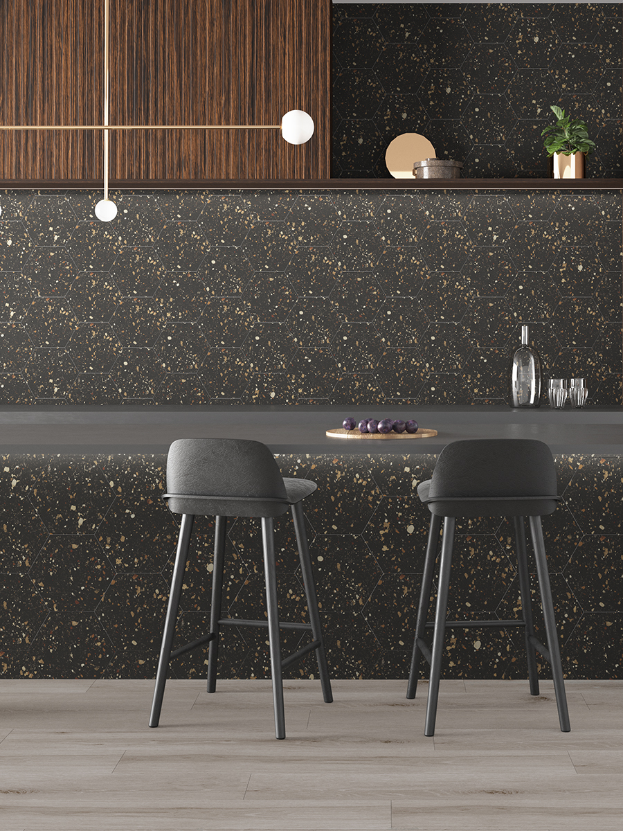 Arousa Negro Terrazzo Hexagon Wall & Floor Tiles - 258x290mm