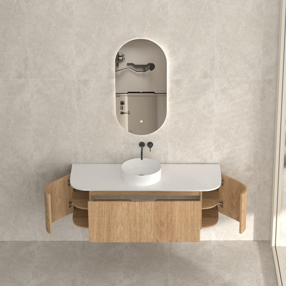 Bali Solid Wood Fluted Vanity Without LED Mirror - 1200mm