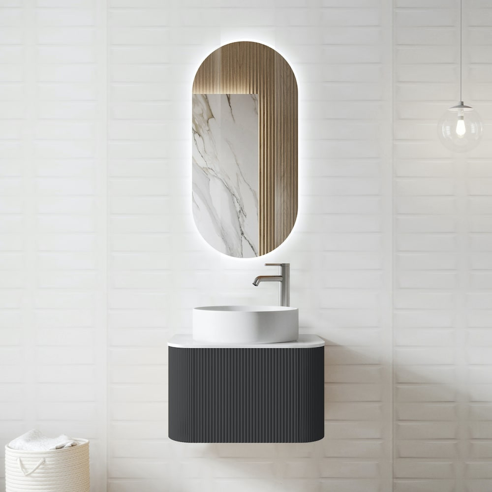 Bali Solid Wood Fluted Anthracite Vanity With LED Mirror - 600mm|750mm|900mm