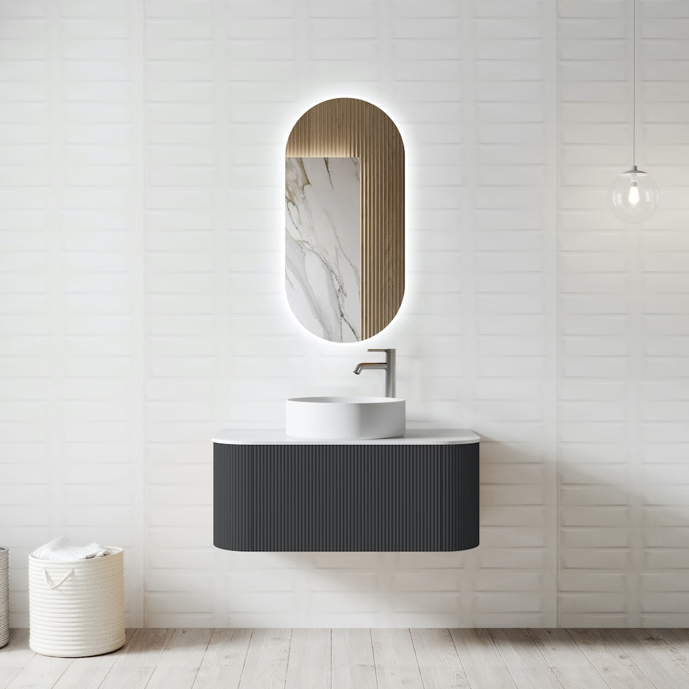 Bali Solid Wood Fluted Anthracite Vanity With LED Mirror - 600mm|750mm|900mm