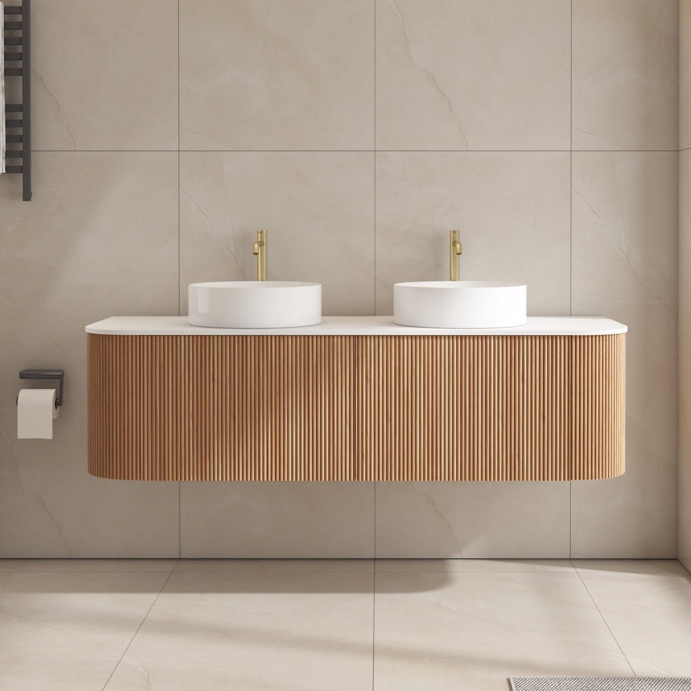 Bali Solid Wood Fluted Double Bathroom Vanity - 1400mm