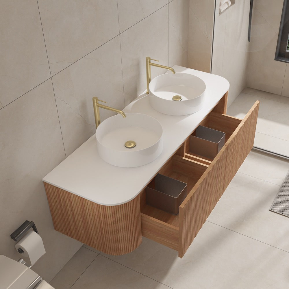 Bali Solid Wood Fluted Double Bathroom Vanity - 1400mm