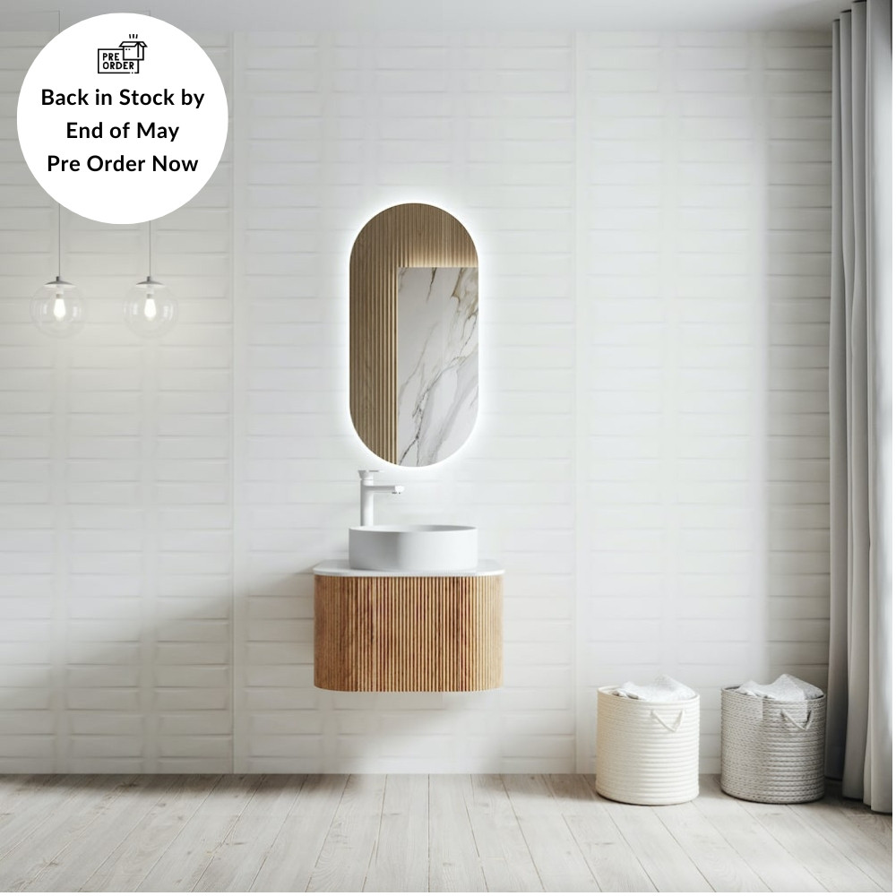 Bali Solid Wood Fluted Vanity With LED Mirror - 600mm