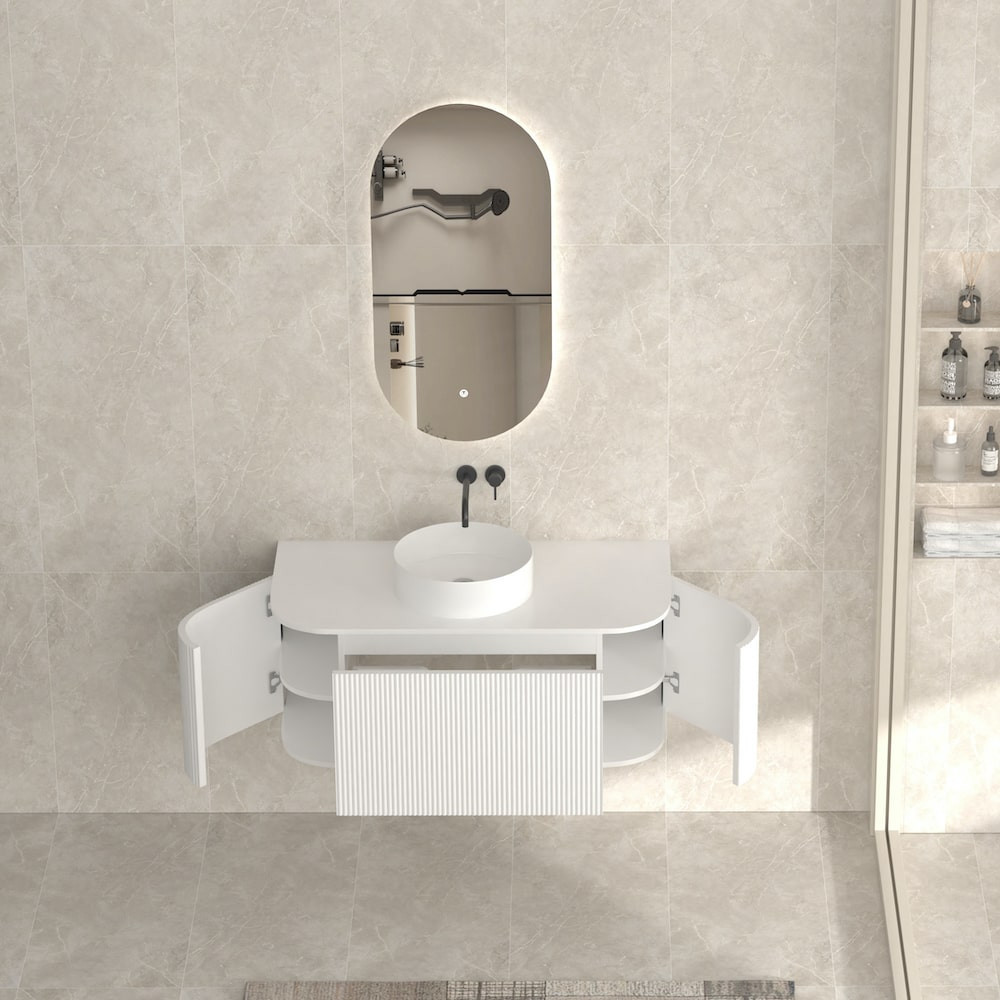 Bali Solid Wood Fluted White Vanity With/Without LED Mirror - 600mm / 750mm / 900mm