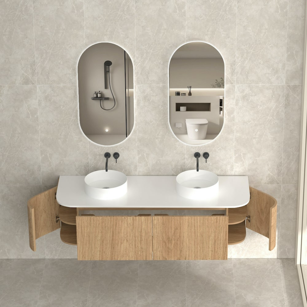 Bali Solid Wood Fluted Double Bathroom Vanity - 1400mm
