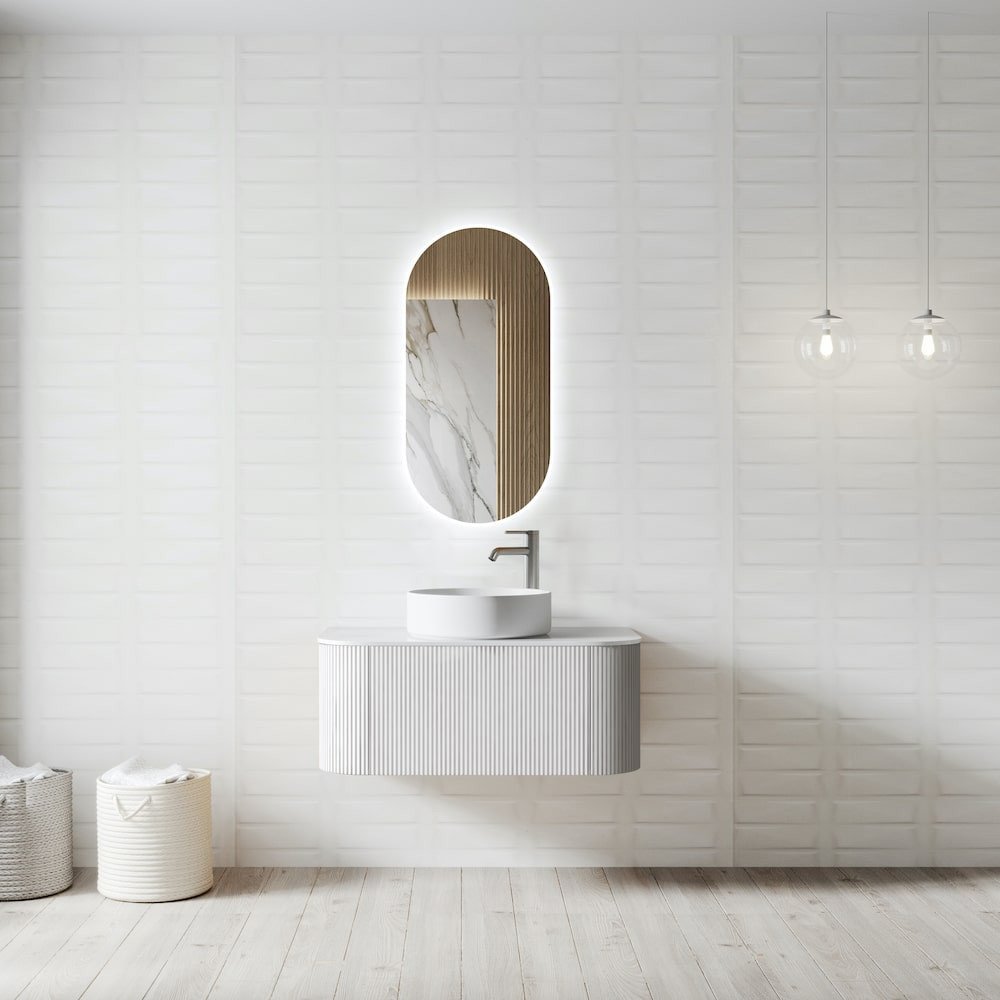 Bali Solid Wood Fluted White Vanity With/Without LED Mirror - 600mm / 750mm / 900mm