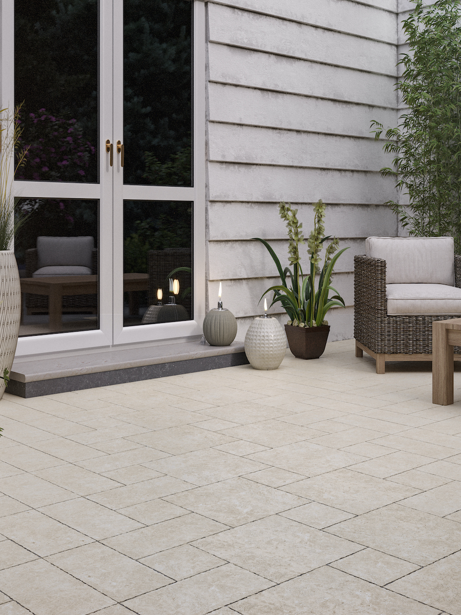 Beige Travertine Tumbled Vitrified Porcelain Paving slabs - Mix size pack