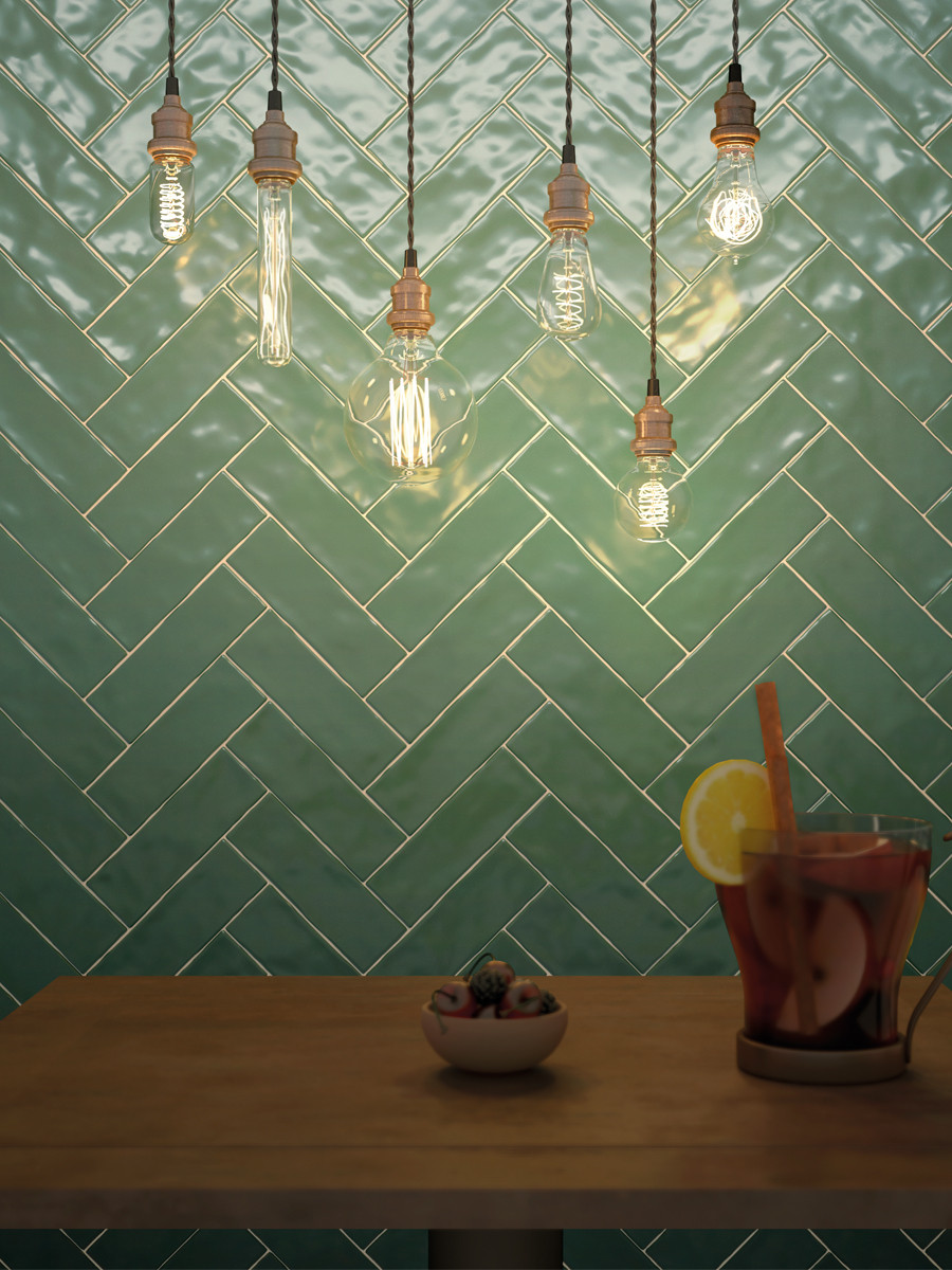 Boston Green Glossy Porcelain Wall & Floor Tile - 65x200mm