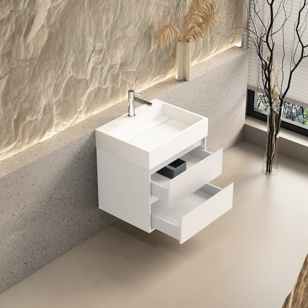 Boston Matt White Vanity With Stone Resin Basin - 600mm