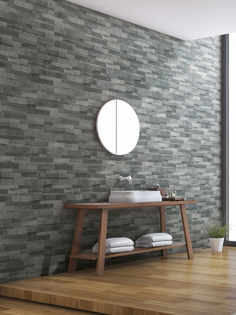 Canyon Black Slate Split Face Effect Outdoor Porcelain Wall Tile - 150x610x7-11(mm)