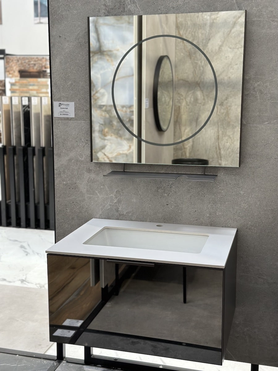 Florence Glass Drawer Vanity With Metal Shelf, Sensor Light & LED Mirror - 750mm