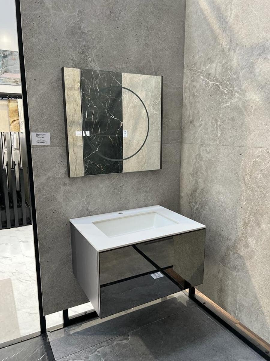 Florence Glass Drawer Vanity With Metal Shelf, Sensor Light & LED Mirror - 750mm