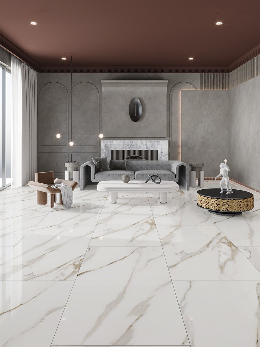 Gaios Marble Effect Polished Porcelain Tile - 1200x600mm