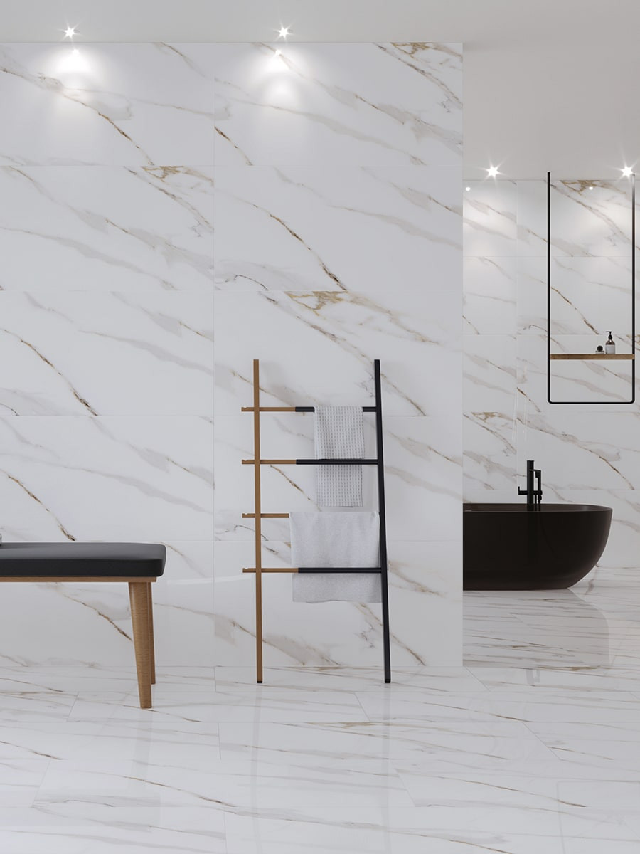 Gaios Marble Effect Polished Porcelain Tile - 1200x600mm